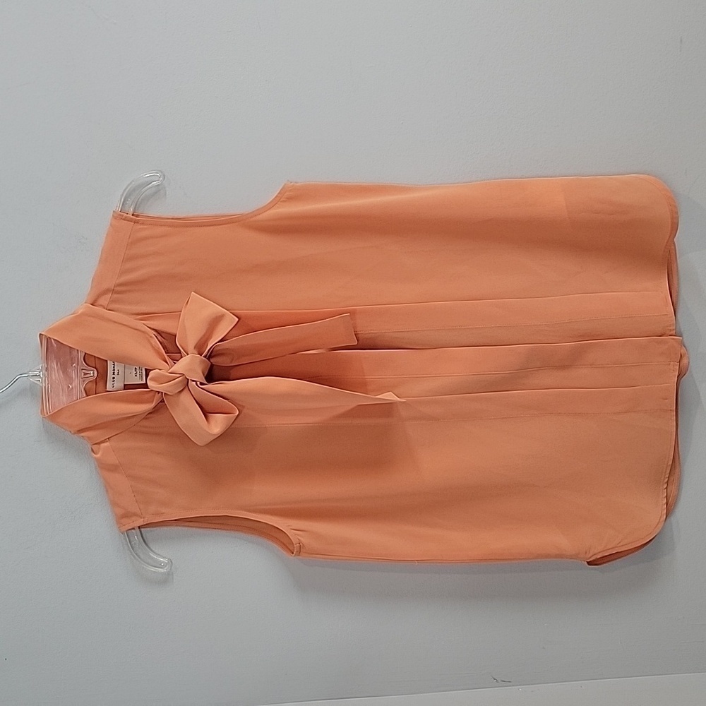 Club Monaco Salmon Peach Silk Tie Neck Blouse XS